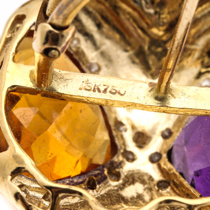 18K Yellow Gold Amethyst, Citrine, and Diamond Earrings