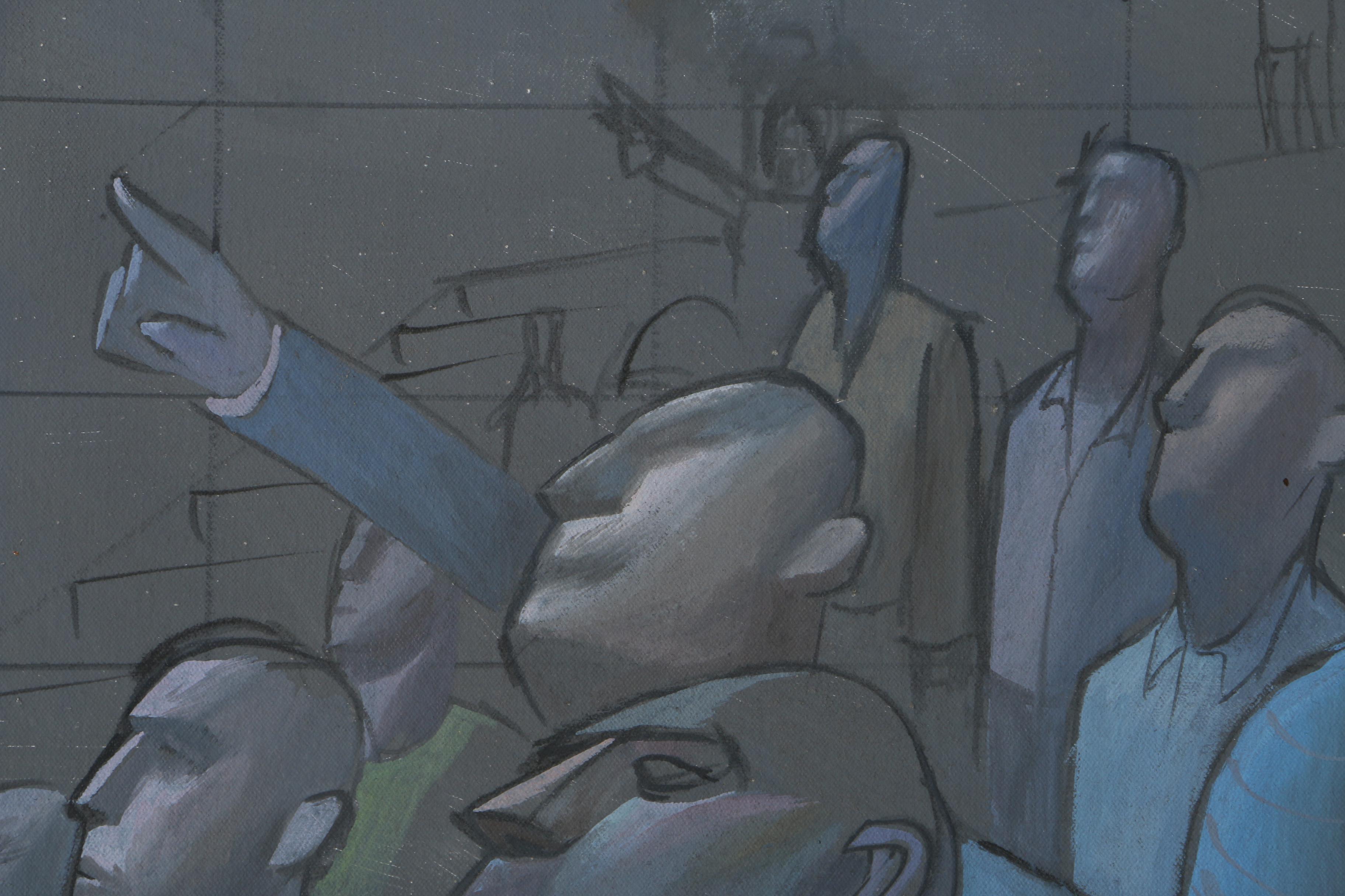 Acrylic on Canvas "Spectators" Attributed to David Walker