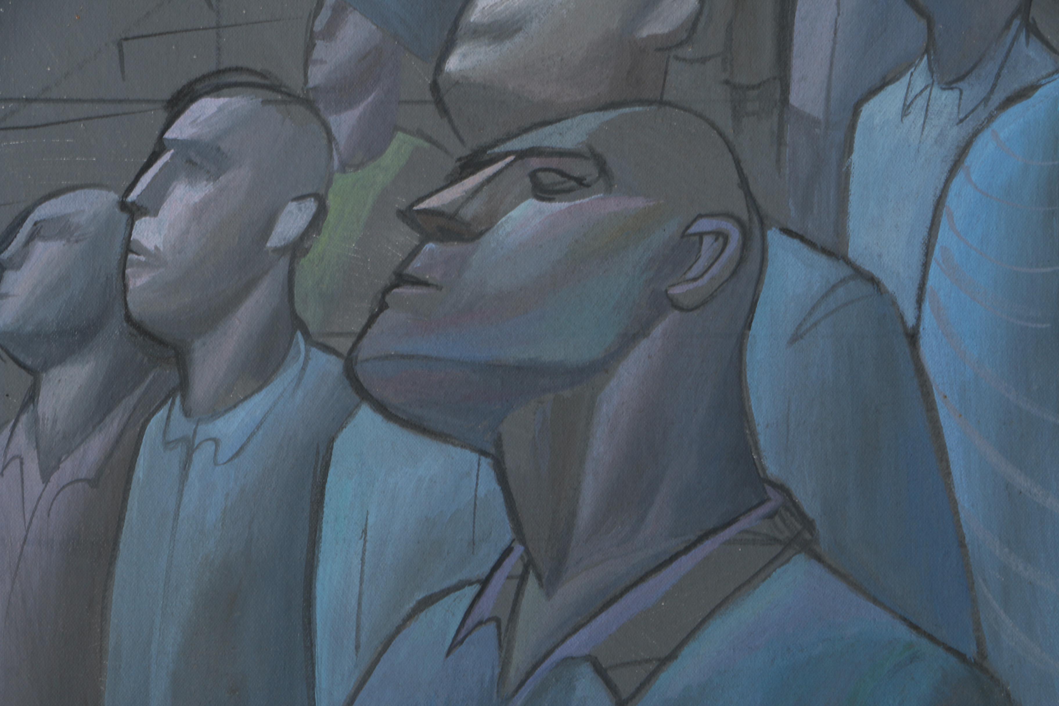 Acrylic on Canvas "Spectators" Attributed to David Walker