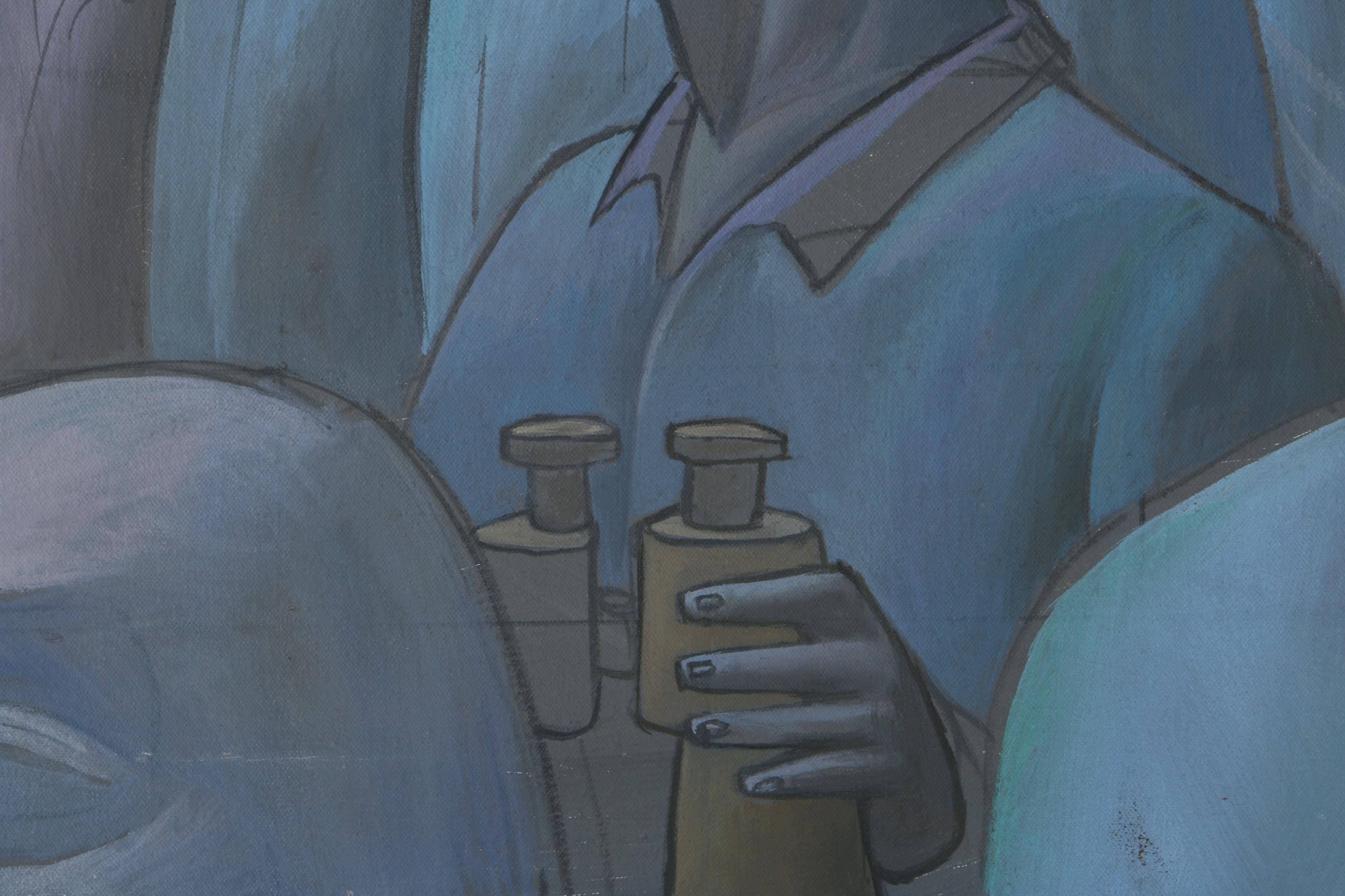 Acrylic on Canvas "Spectators" Attributed to David Walker