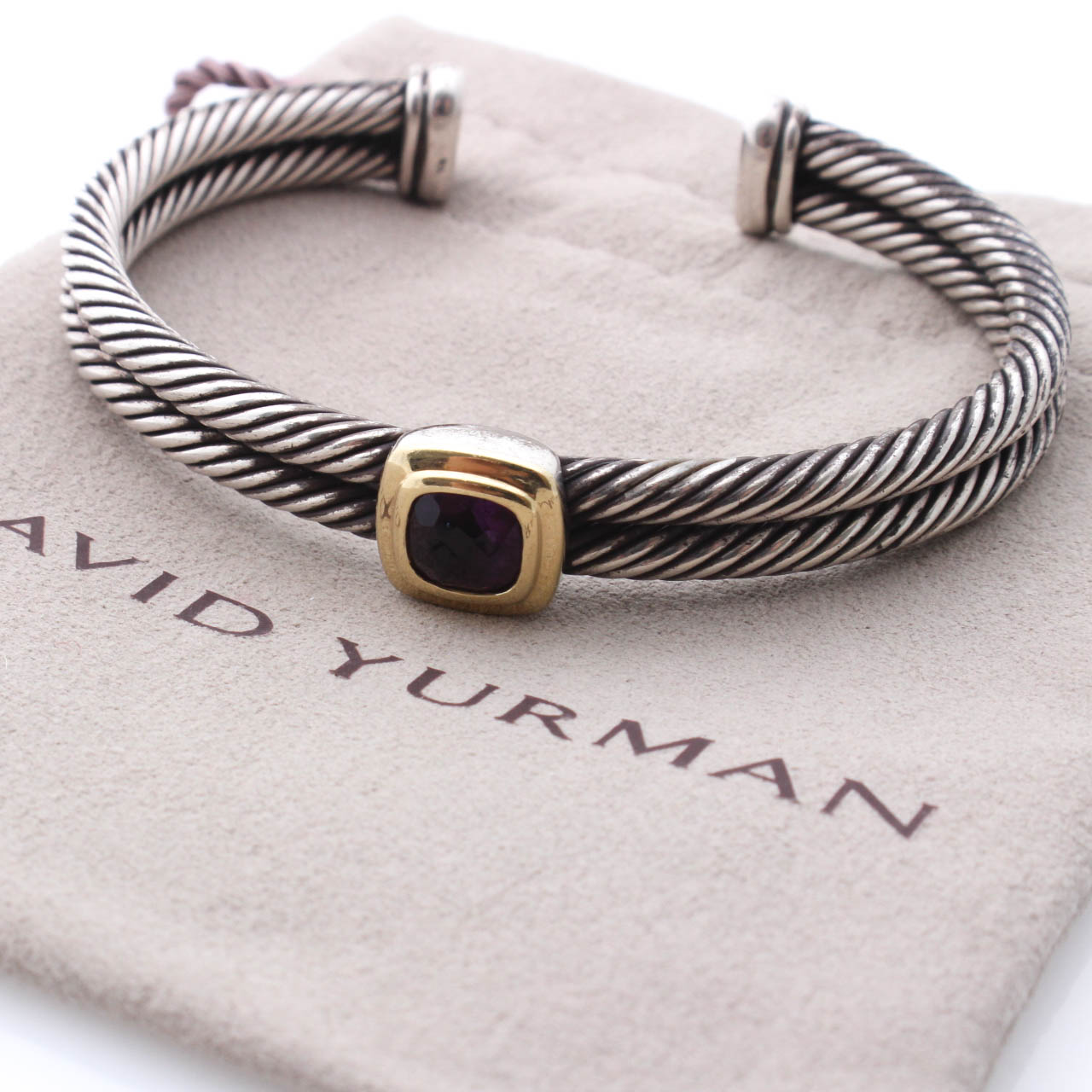 David Yurman Sterling Silver 18K Yellow Gold and Amethyst Cuff Bracelet