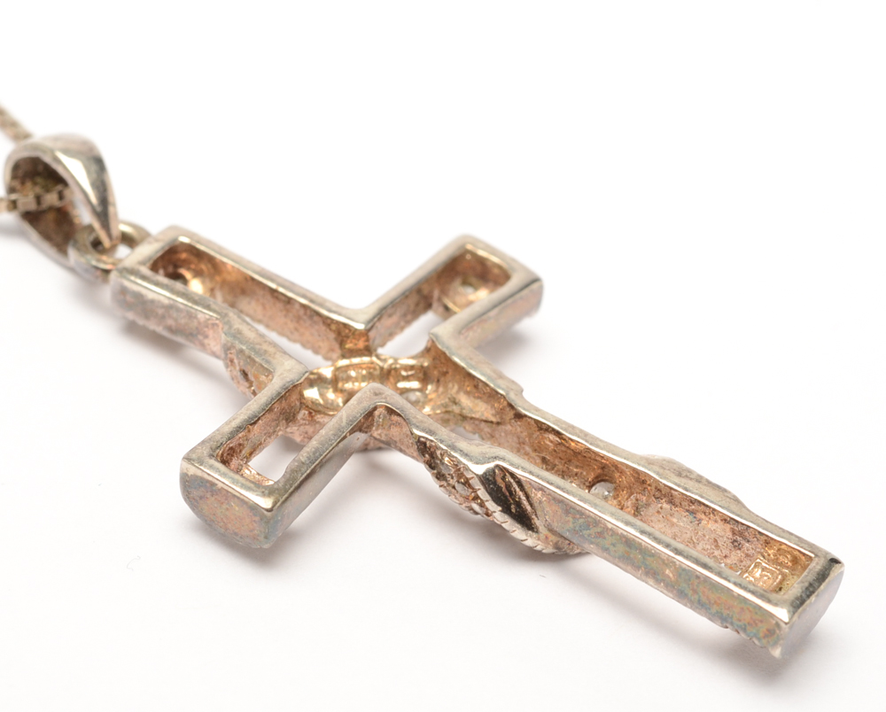 Sterling Silver Sashed Cross and Loving Family Pendant Necklaces