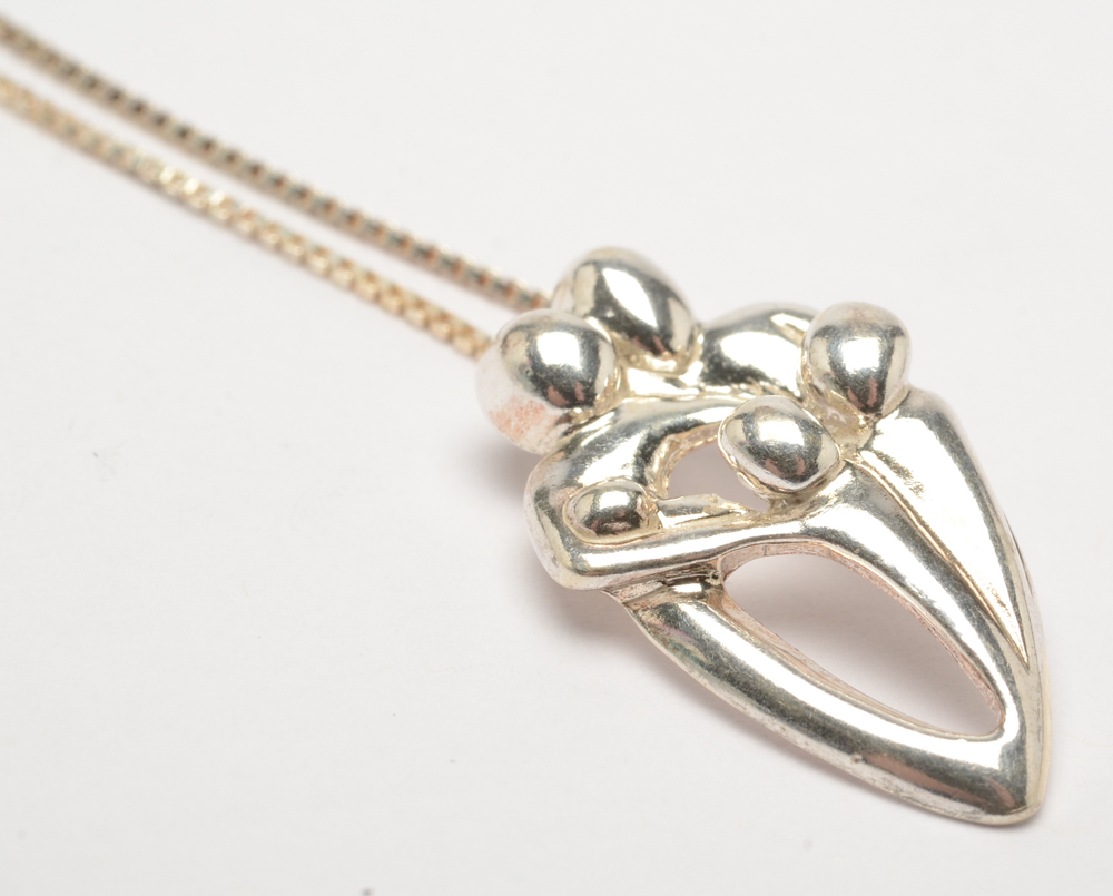 Sterling Silver Sashed Cross and Loving Family Pendant Necklaces