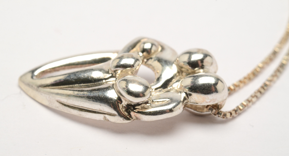 Sterling Silver Sashed Cross and Loving Family Pendant Necklaces