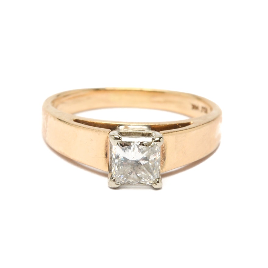 14K Yellow and White Gold Diamond Solitaire Ring