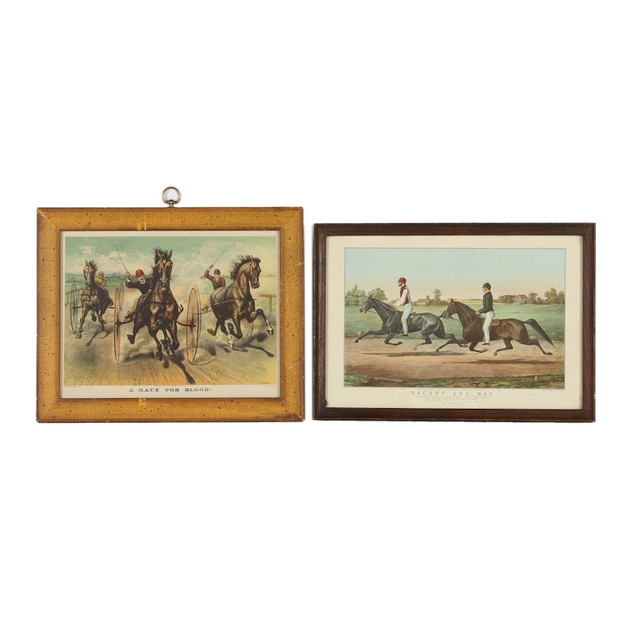 Pair of Reproduction Offset Lithographs on Paper of Horse Racing Scenes