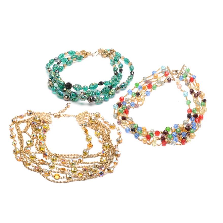Vintage Multi-Strand Art Glass Bead Necklaces