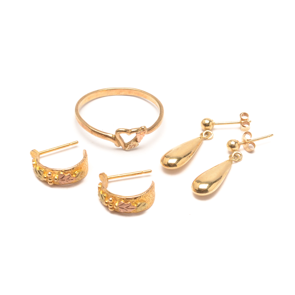 10K JCM Gold Earrings and Two-Tone Ring