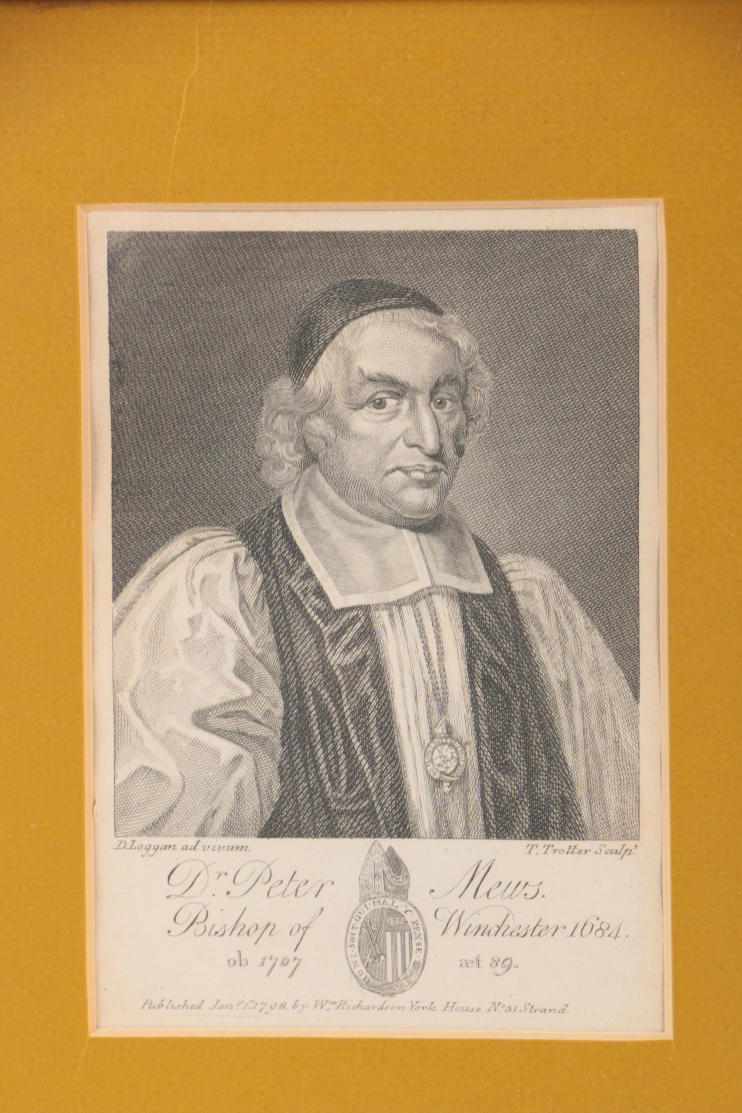 Thomas Trotter Engraving on Paper of Dr. Peter Mews, Bishop of Winchester