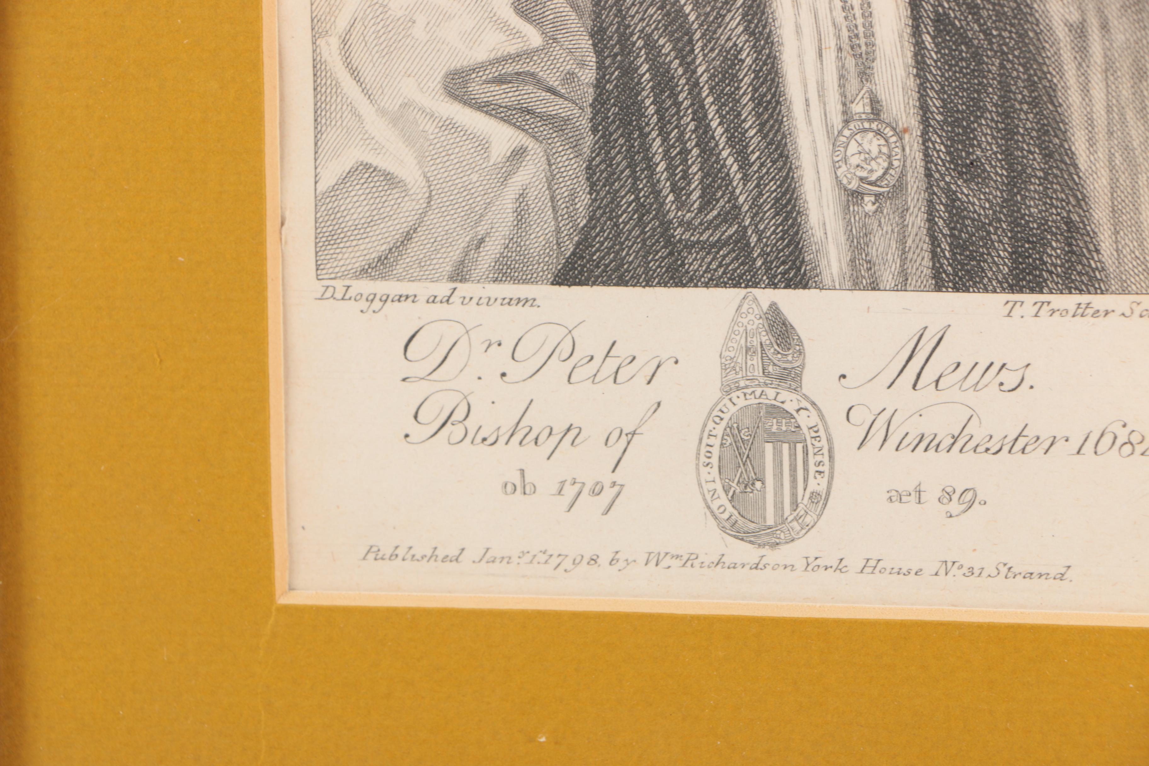 Thomas Trotter Engraving on Paper of Dr. Peter Mews, Bishop of Winchester