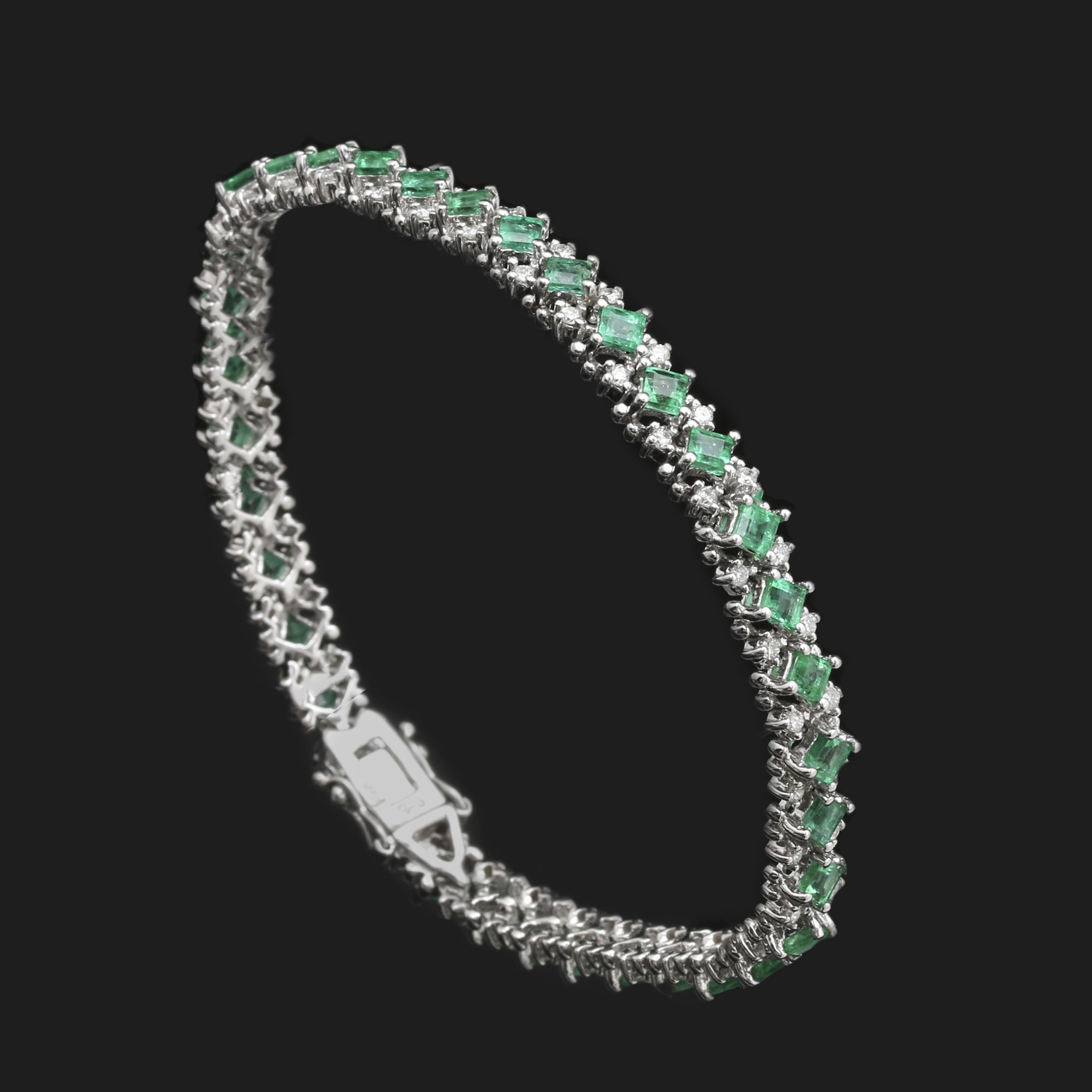 14K White Gold Emerald and Diamond Tennis Bracelet