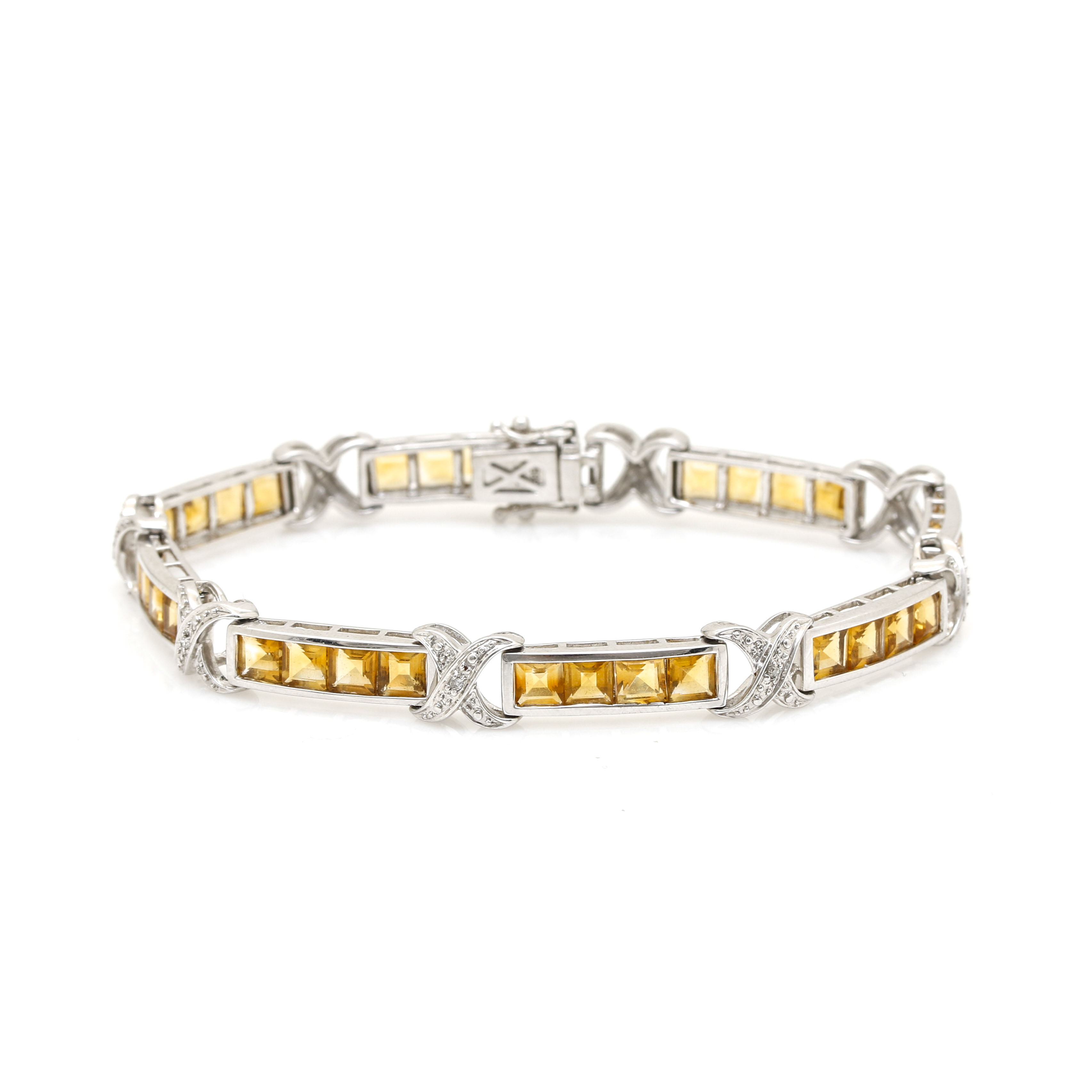 14K White Gold Citrine and Diamond Bracelet