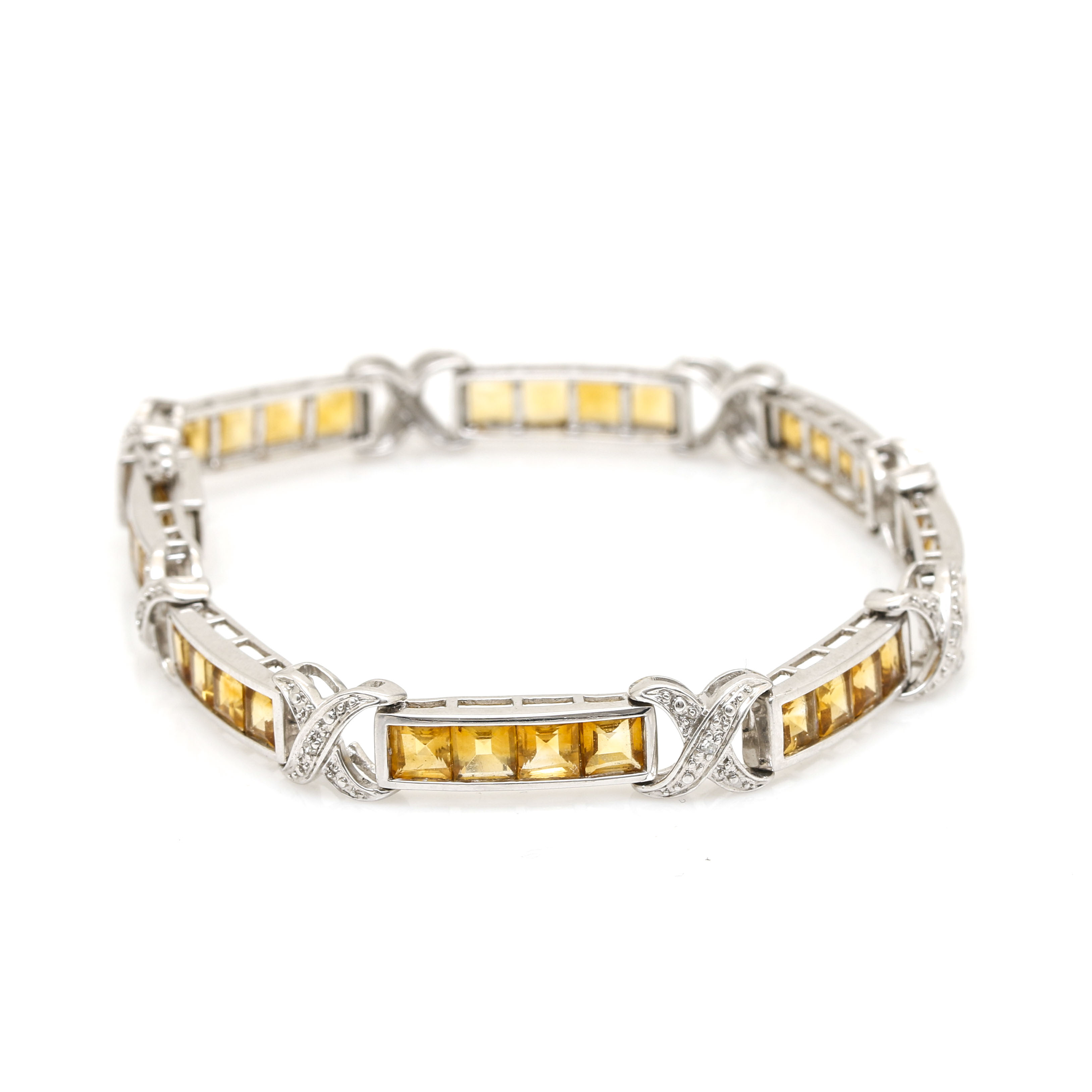 14K White Gold Citrine and Diamond Bracelet