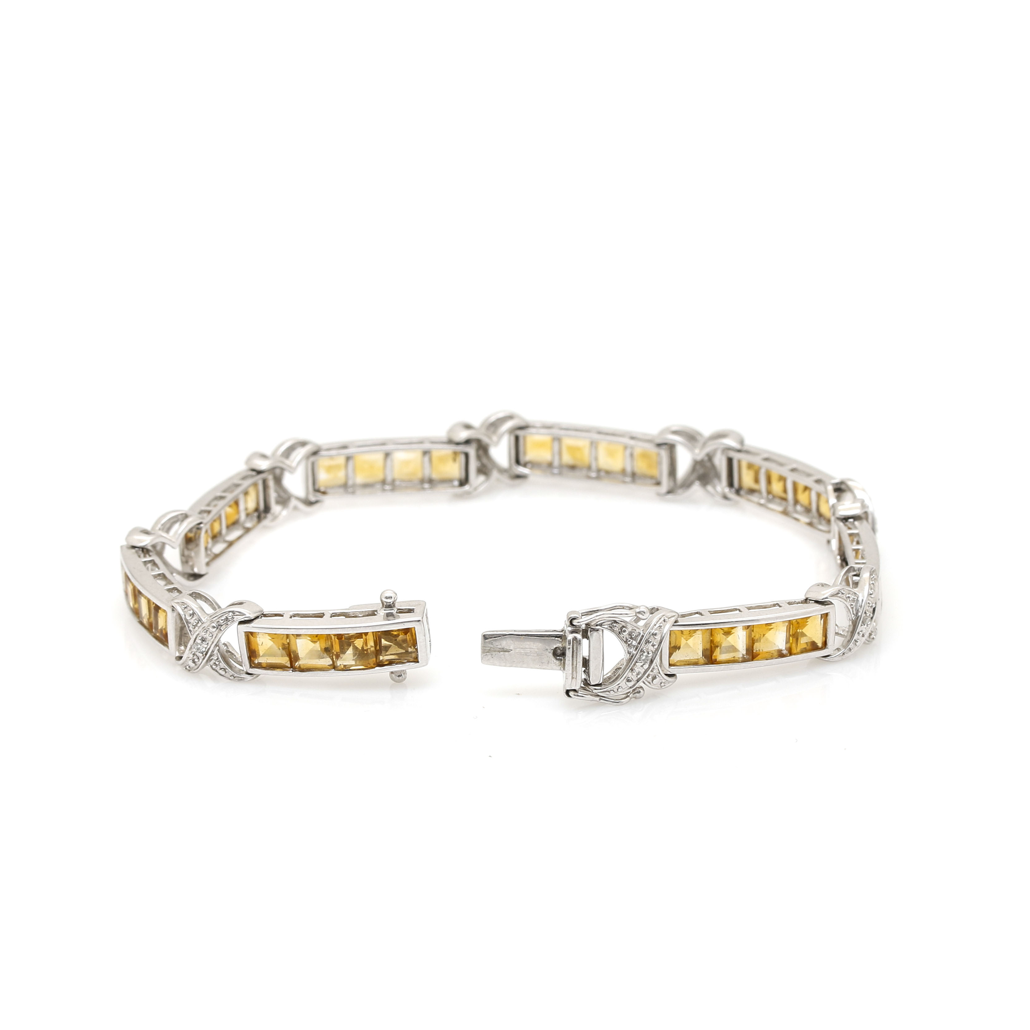 14K White Gold Citrine and Diamond Bracelet