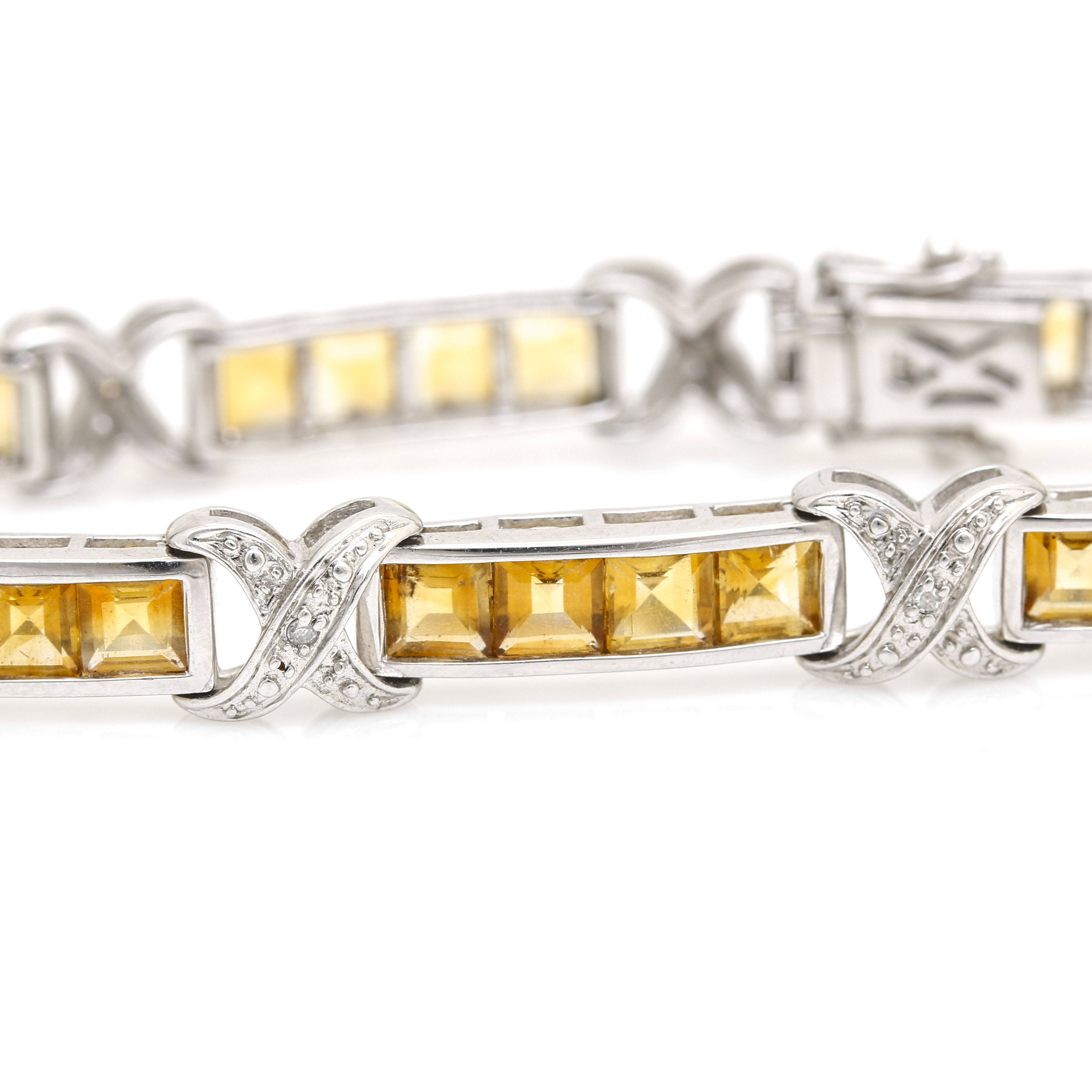 14K White Gold Citrine and Diamond Bracelet