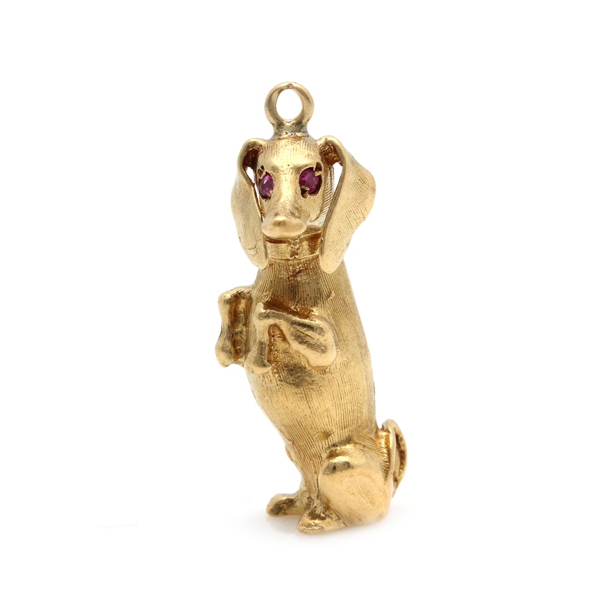 18K Yellow Gold Ruby Dachshund Pendant