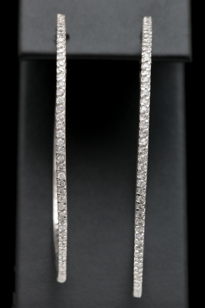 Sterling Silver and Cubic Zirconia Hoop Earrings