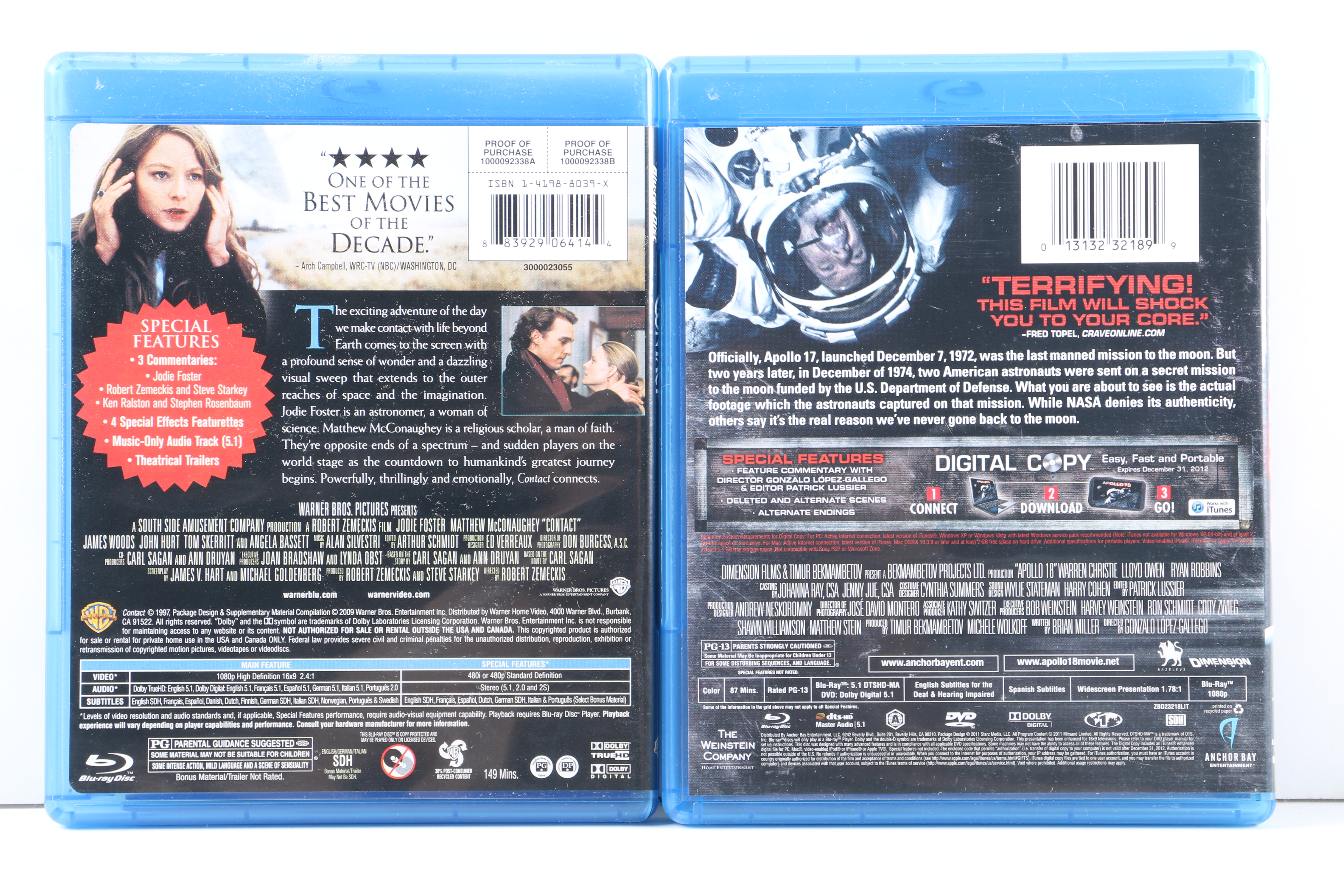 Astronaut Thriller Films Blu-Ray Collection Including "Contact" & "Martian"