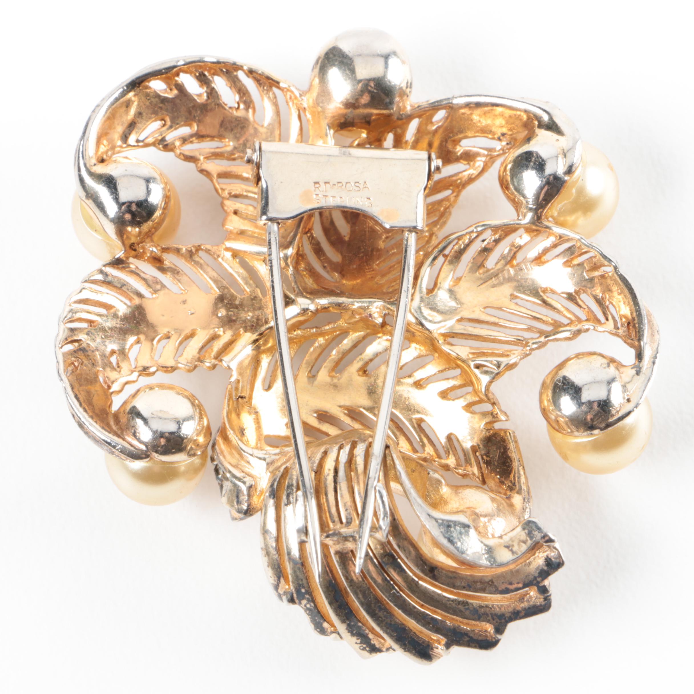 Vintage Ralph DeRosa Gold Wash Over Sterling Silver Foliate Brooch