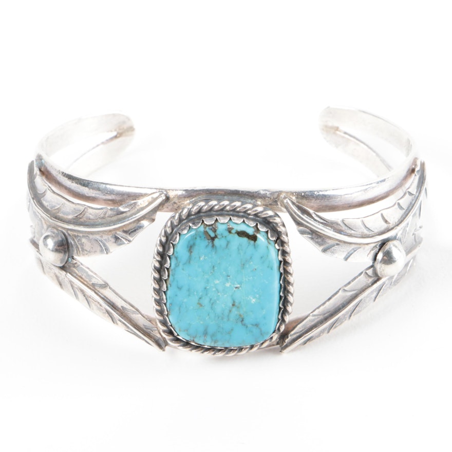 Mexican Southwest Style Sterling Silver and Turquoise  Split Cuff Bracelet