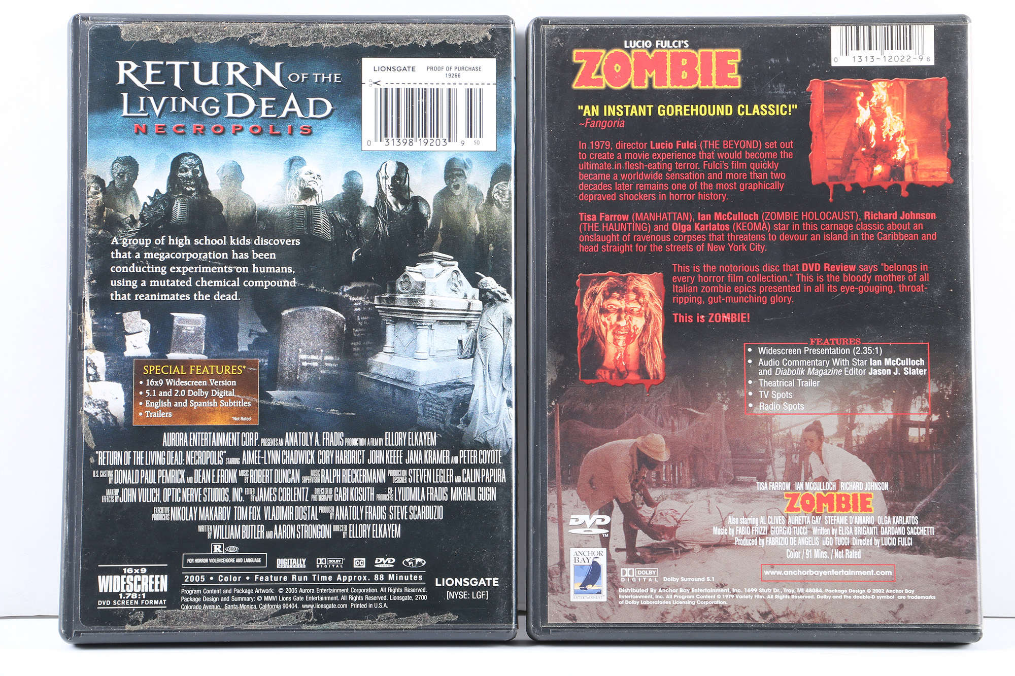 "Return of the Living Dead" And Zombie Related DVD Collection