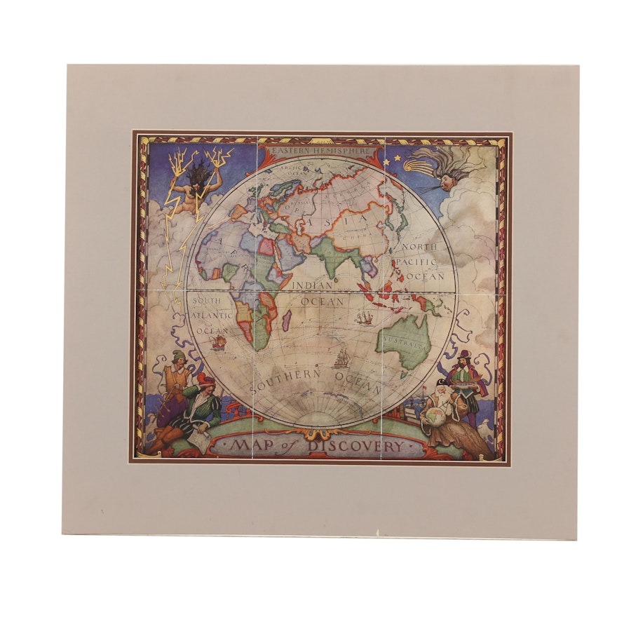 Offset Lithograph on Paper After N.C. Wyeth "Map of Discovery"