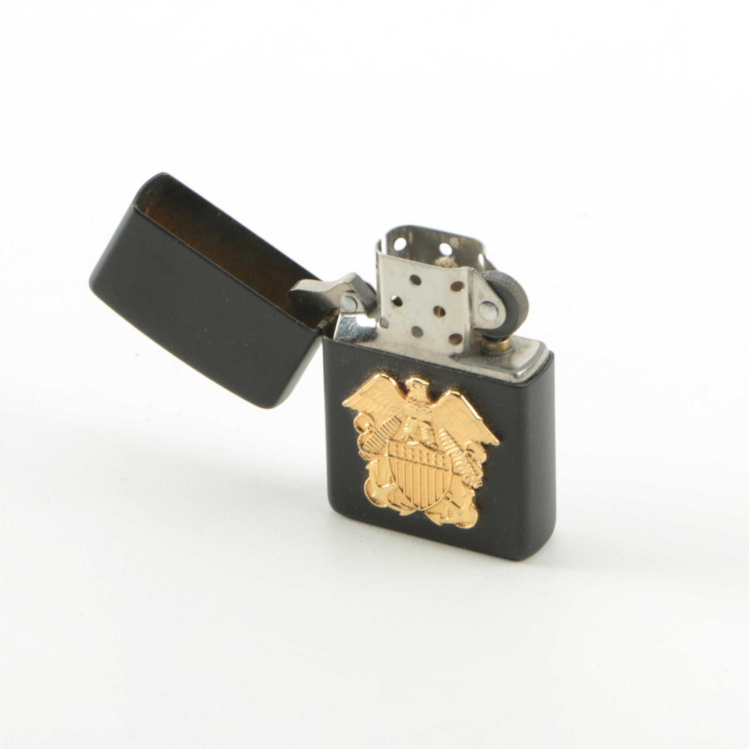 Zippo Lighter with Gold Tone Eagle and Shield Medallion