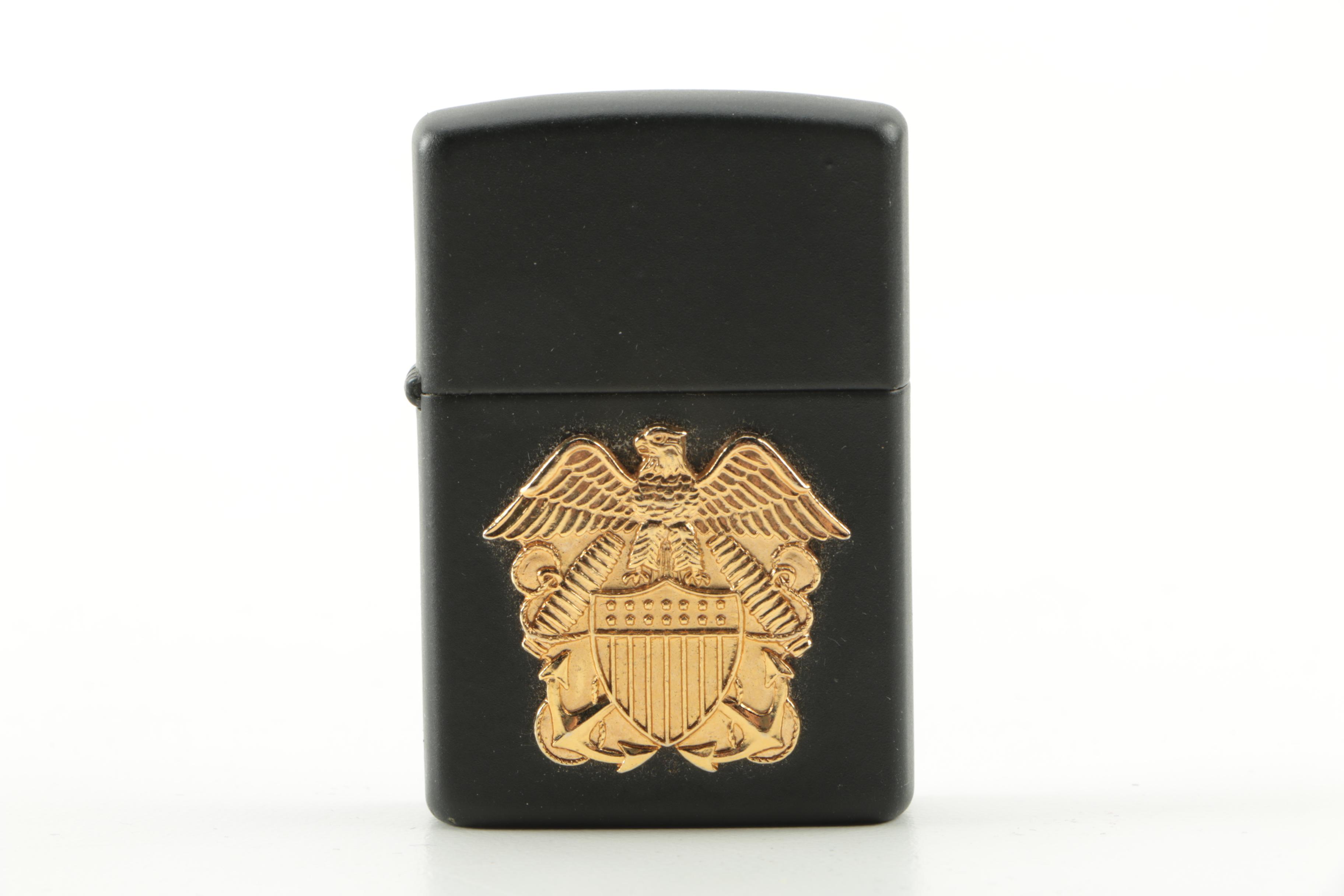Zippo Lighter with Gold Tone Eagle and Shield Medallion