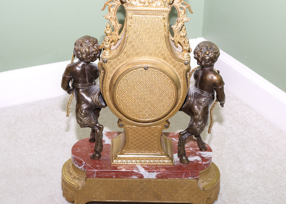 Reproduction Italian Brass, Bronze and Marble Mantel Garniture Set