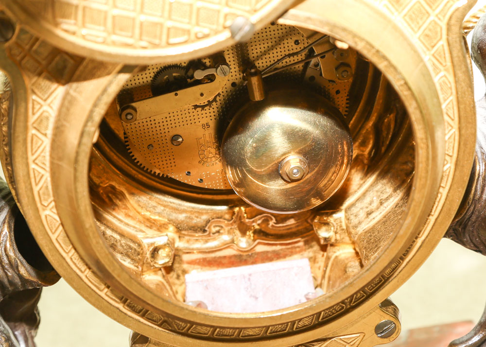 Reproduction Italian Brass, Bronze and Marble Mantel Garniture Set