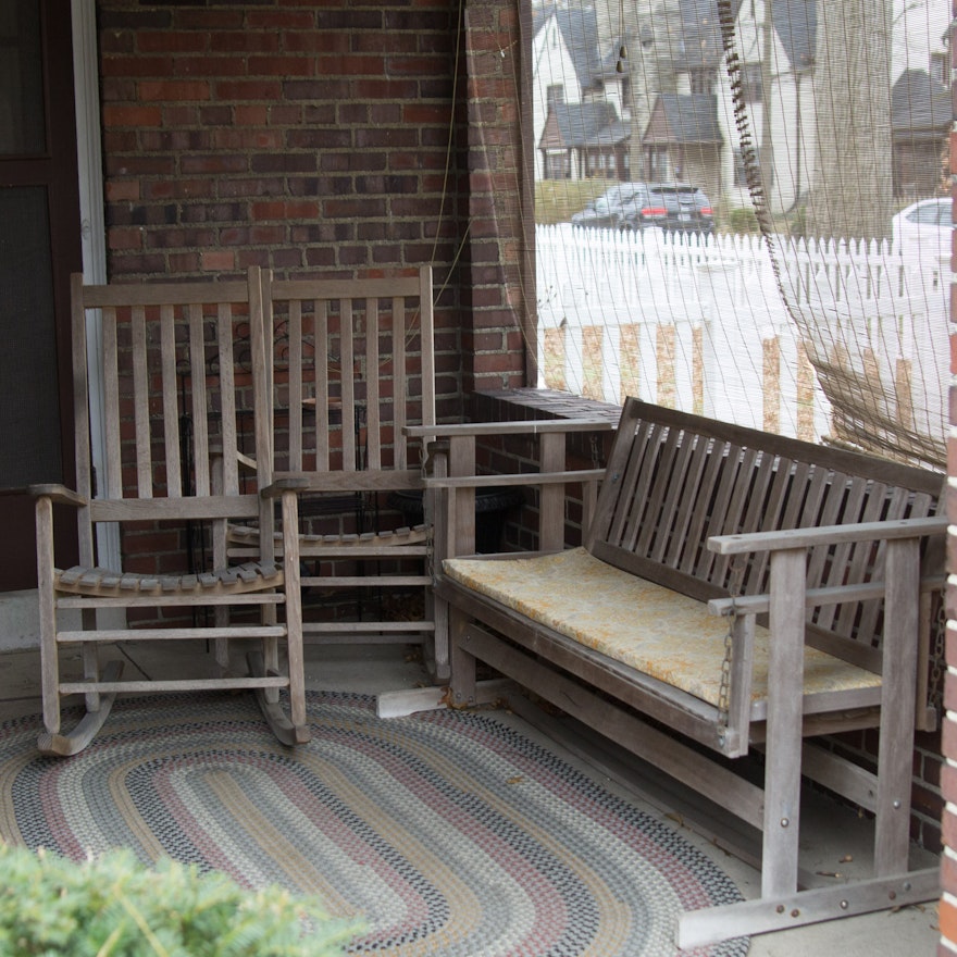 Three Pieces of Wooden Porch Furniture