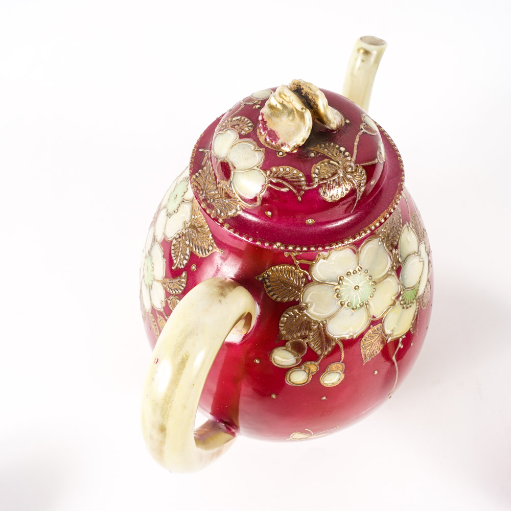 Japanese Hand-Painted Porcelain Cherry Blossom Tea Service