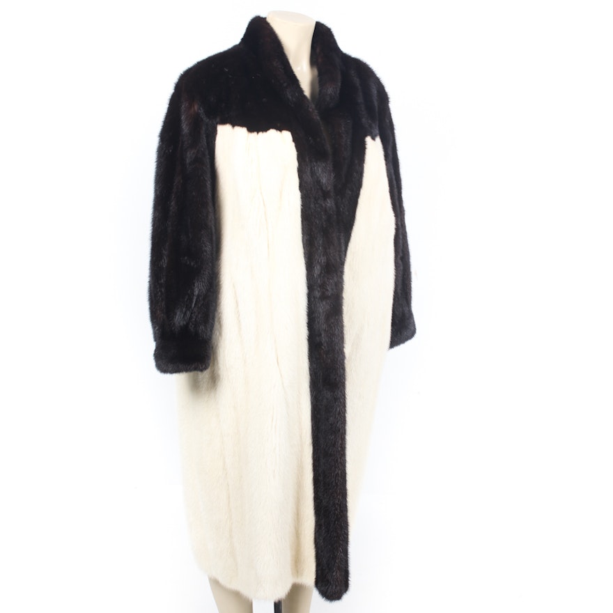 Vintage Black and White Mink Fur Coat