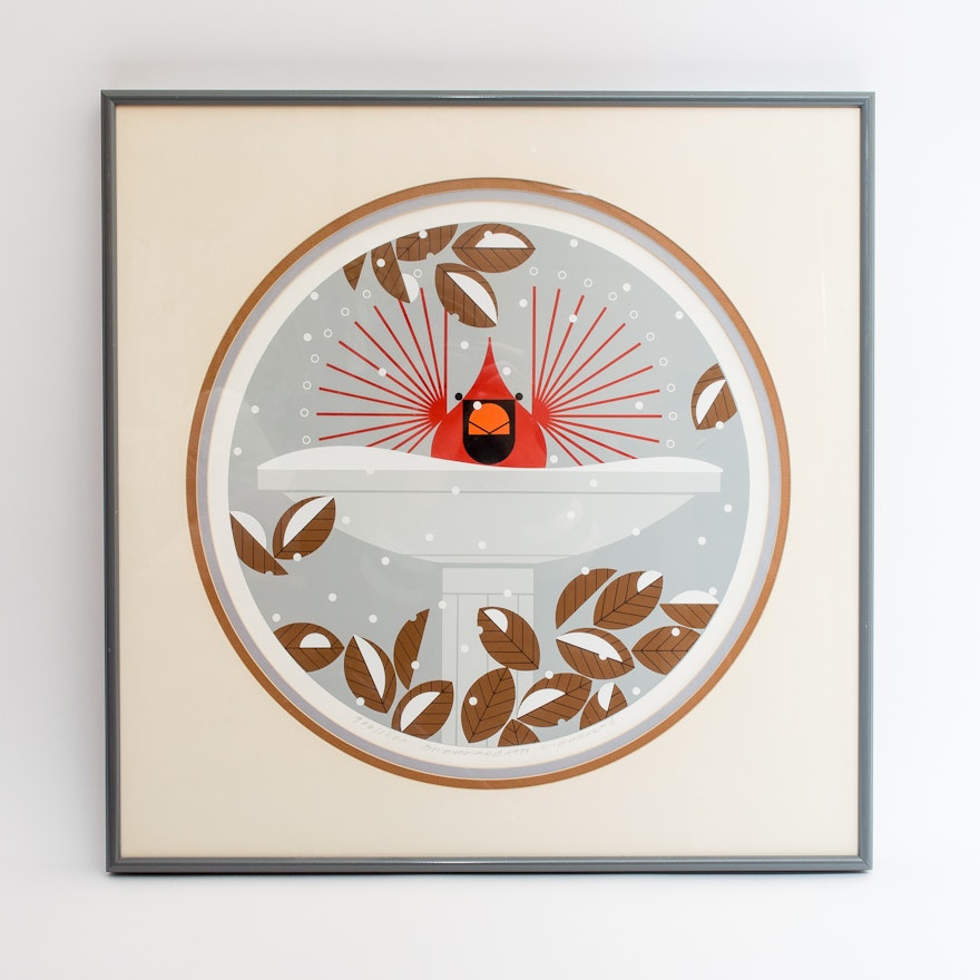 Charley Harper Limited Edition Serigraph "Brrrrrdbath"