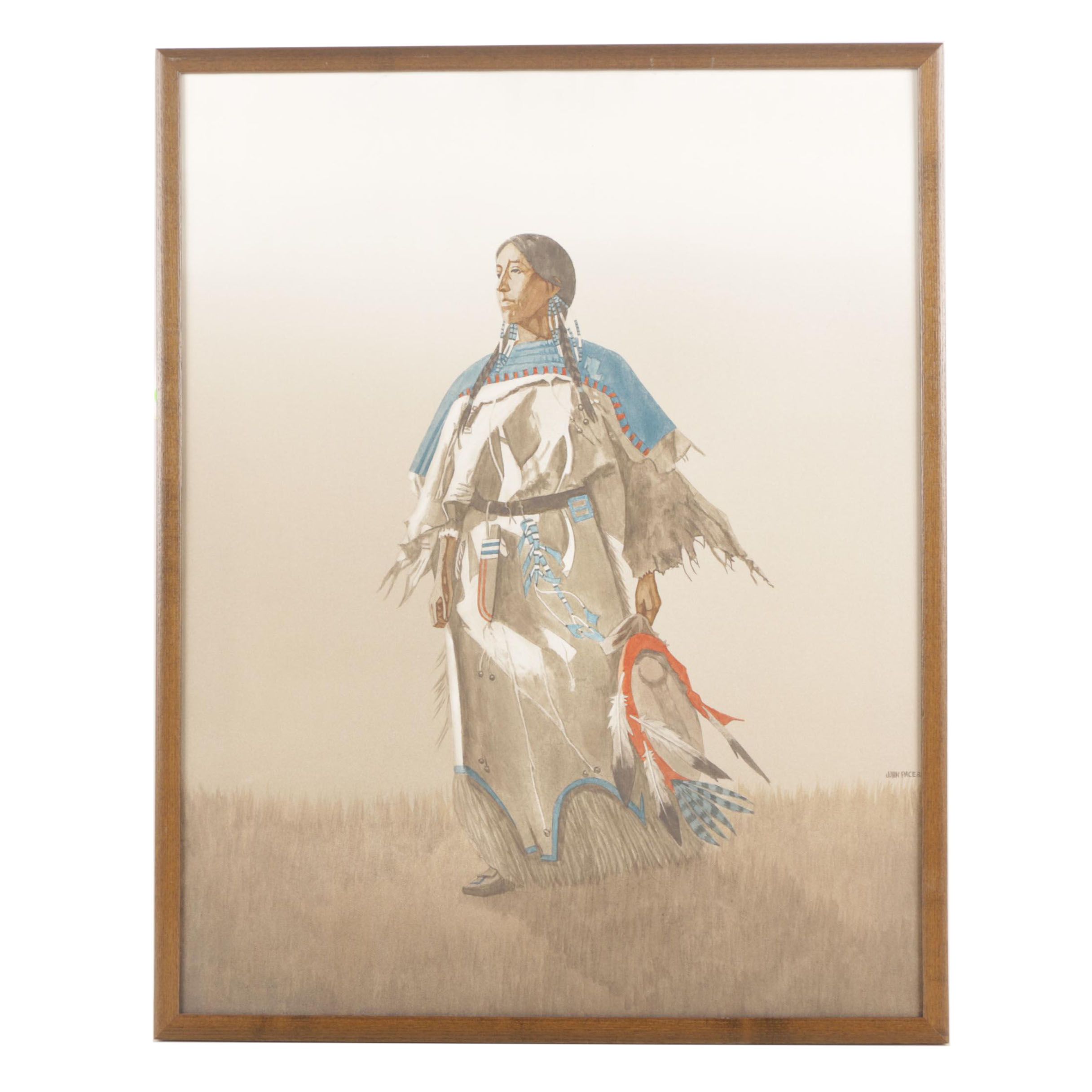 John Pace Acrylic Painting on Canvas "Indian Squaw"