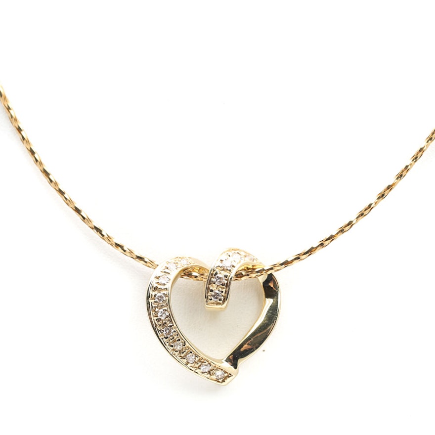 14K Yellow Gold Twisted Chain With Open Diamond Heart Pendant