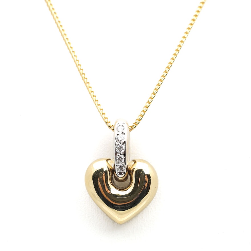 18K Two-Tone Gold Diamond Heart on a 14K Yellow Gold Chain