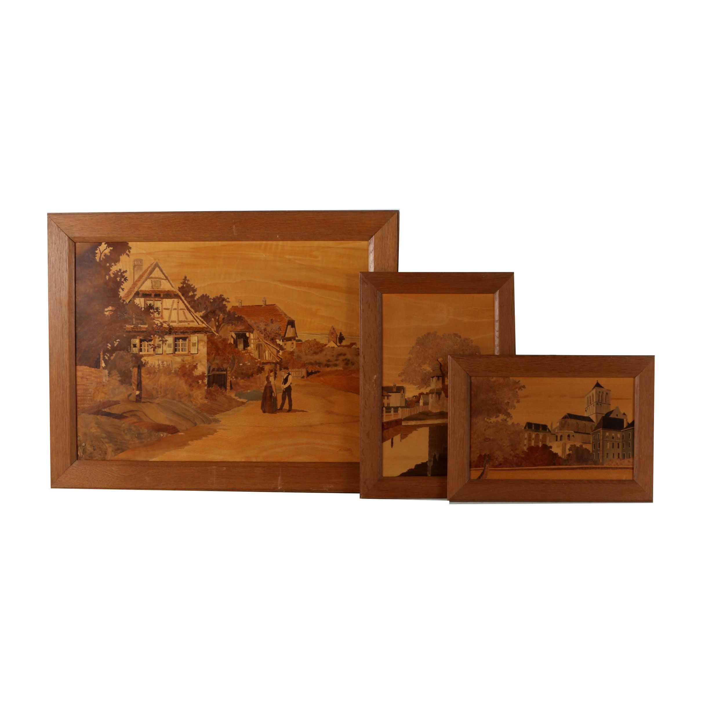 Charles Spindler Marquetry Panels of European Genre Scenes