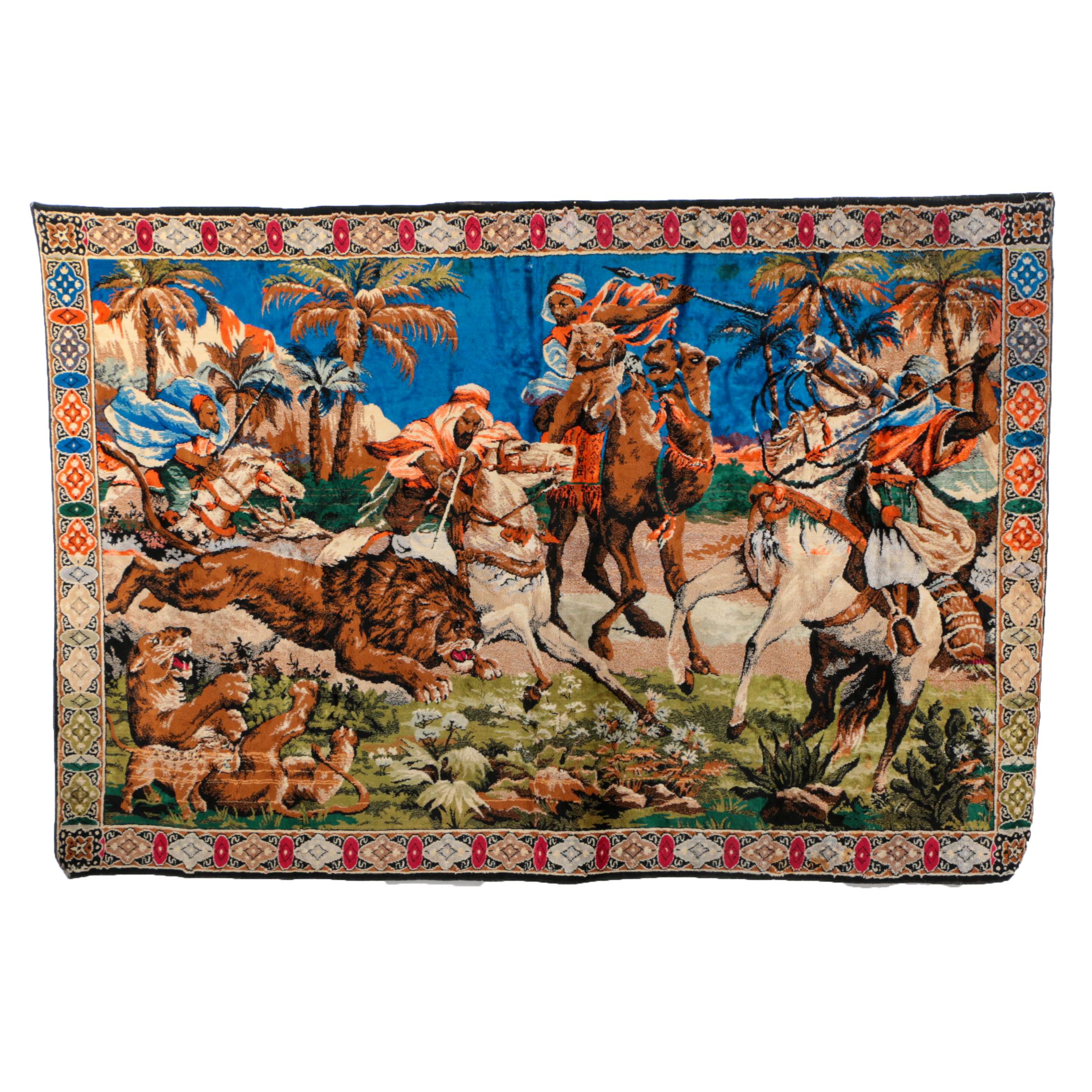 Machine Woven Tapestry of a Lion Hunt