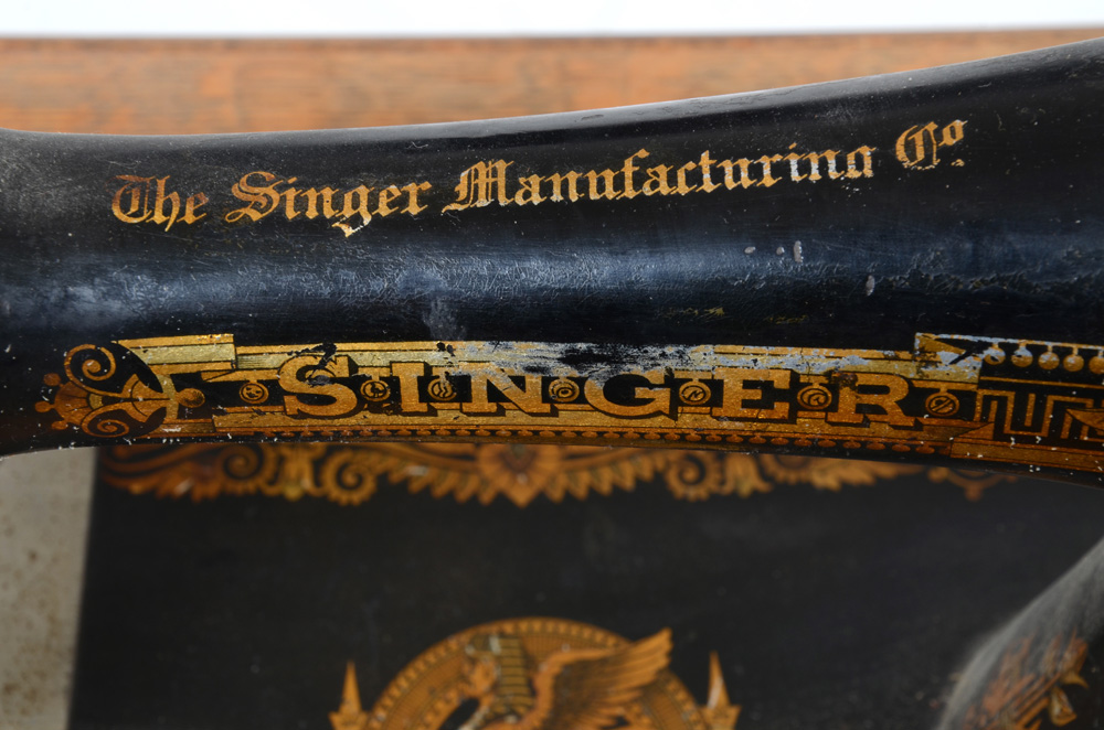 Antique Oak Singer Sewing Machine Table with Accessories