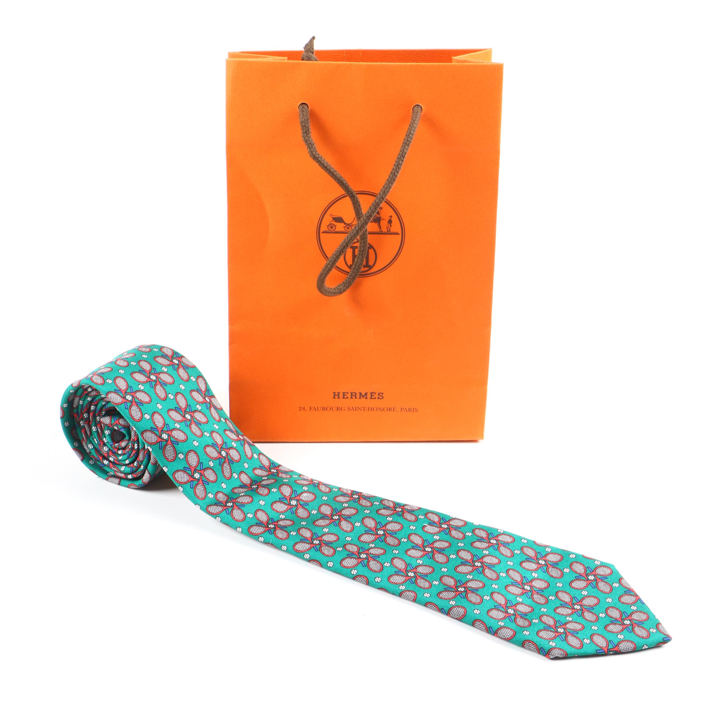 Hermes Silk Twill Tennis Rackets Necktie