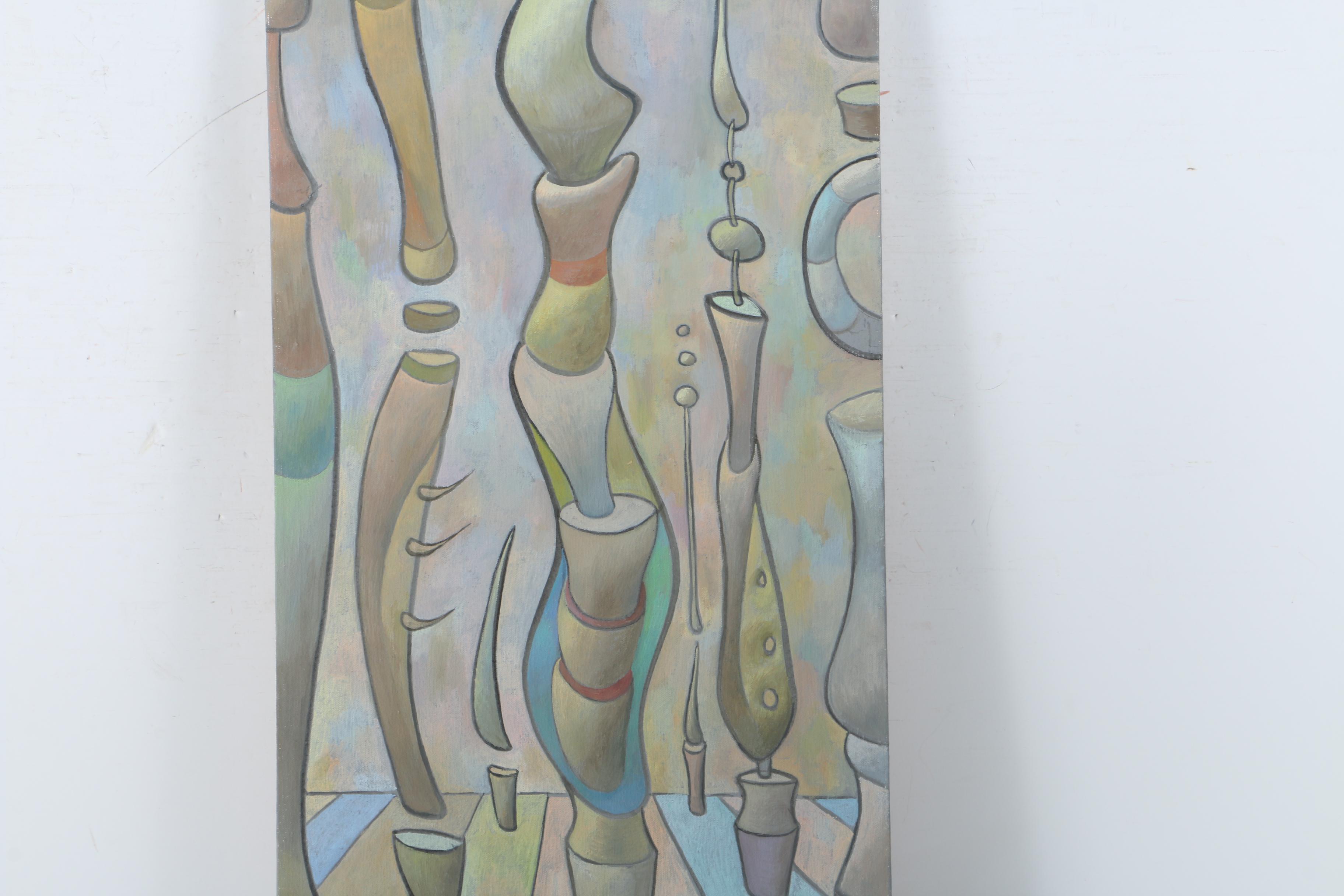 Oil Painting Attributed to David Walker "Tubular Forms"