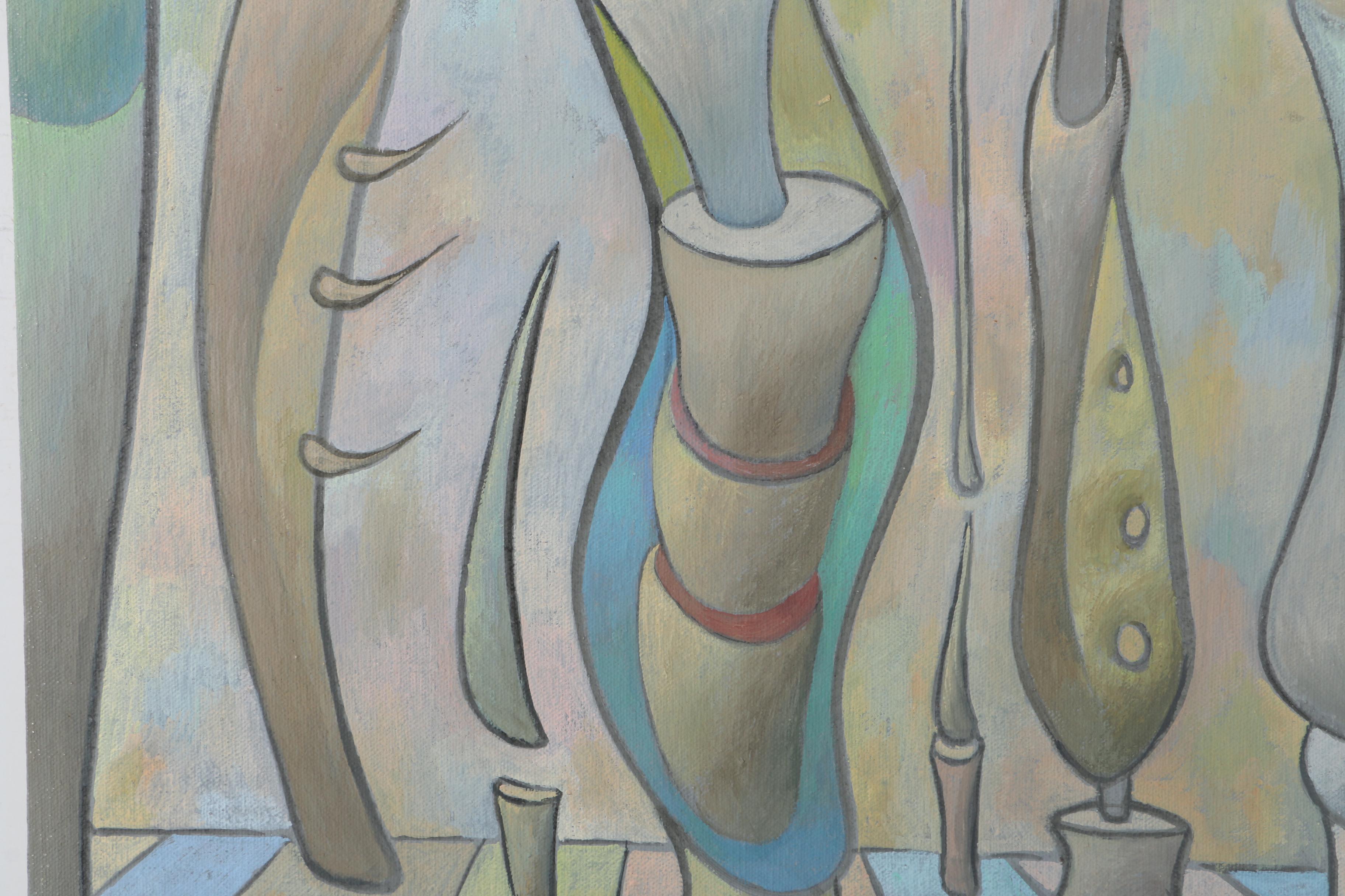 Oil Painting Attributed to David Walker "Tubular Forms"