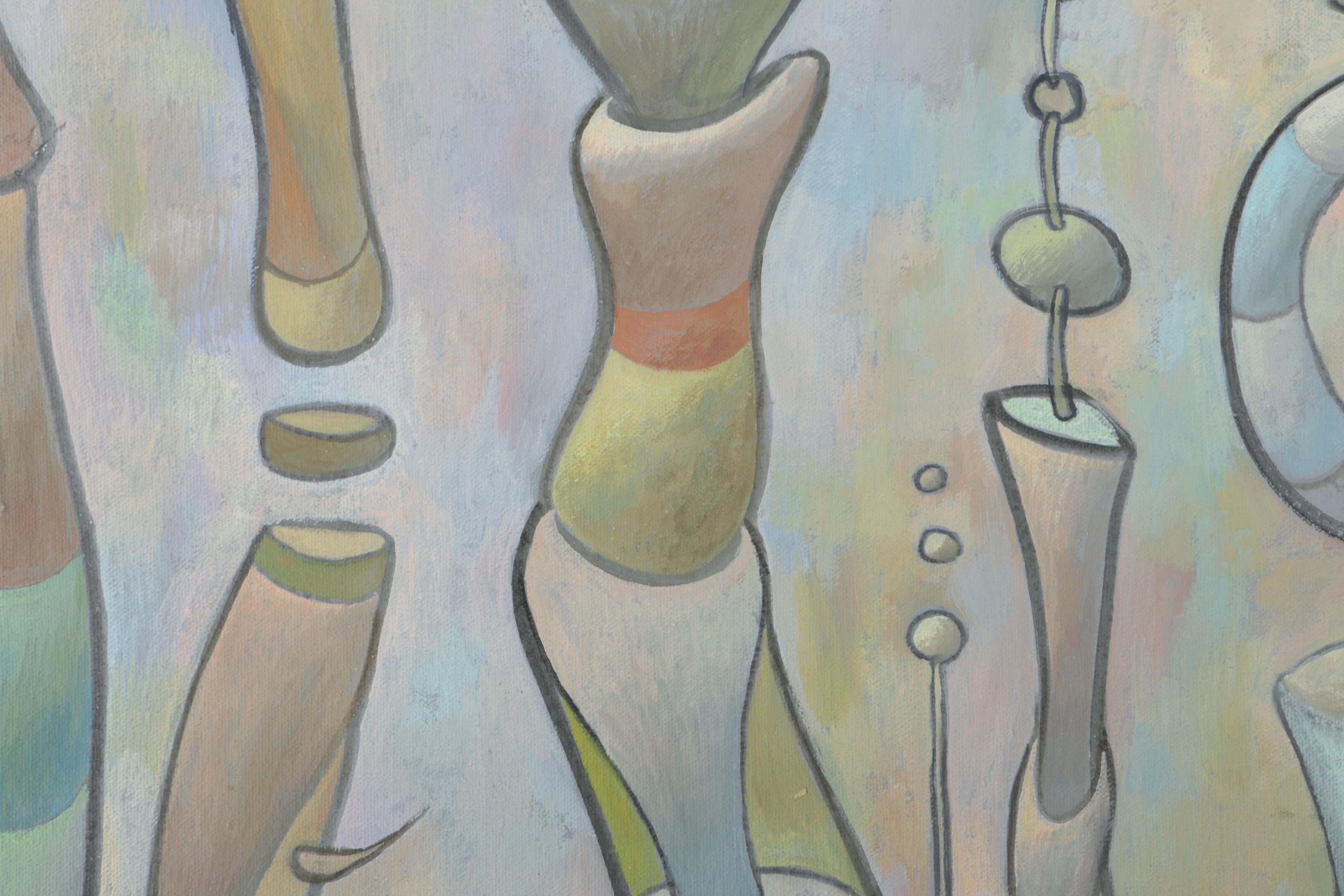 Oil Painting Attributed to David Walker "Tubular Forms"