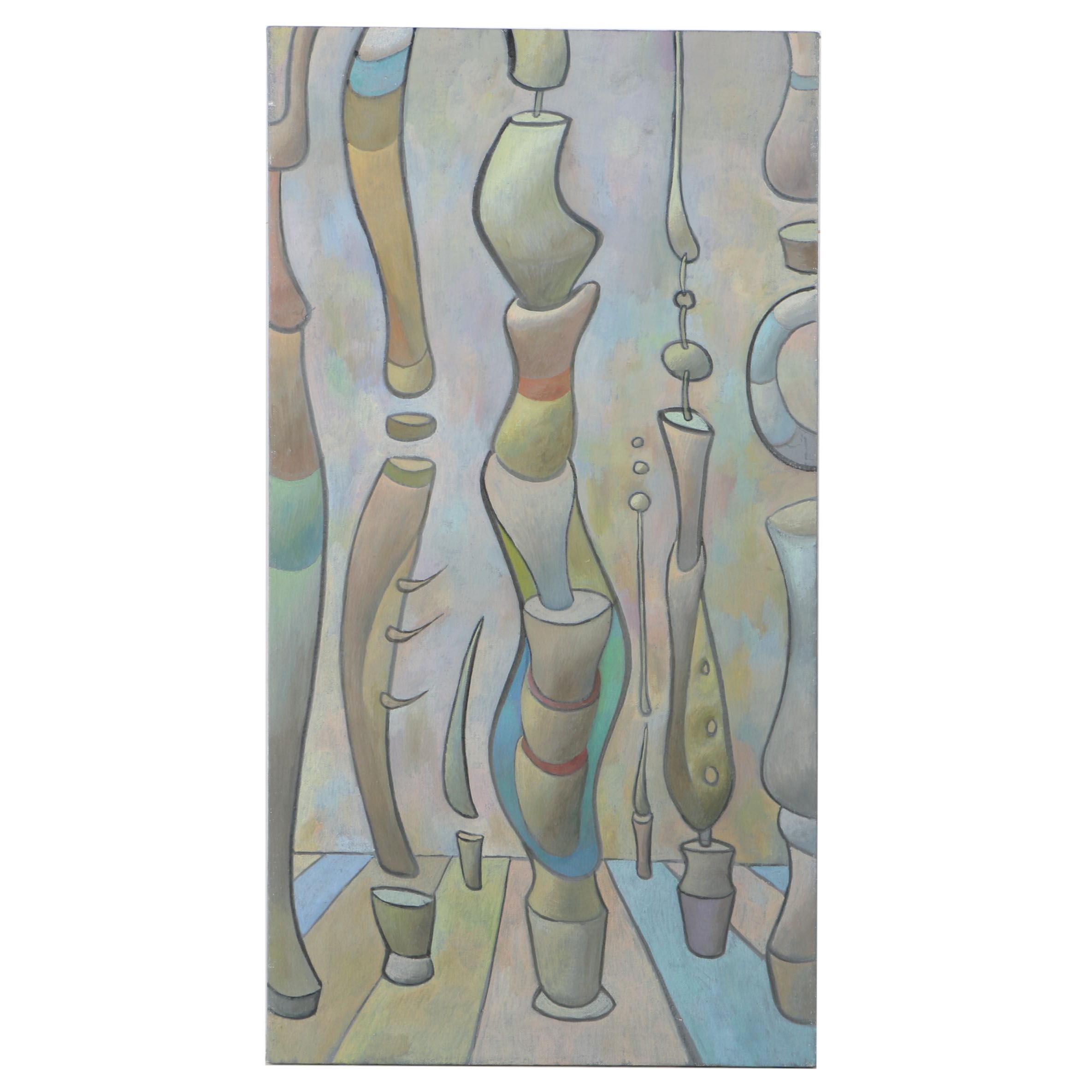 Oil Painting Attributed to David Walker "Tubular Forms"