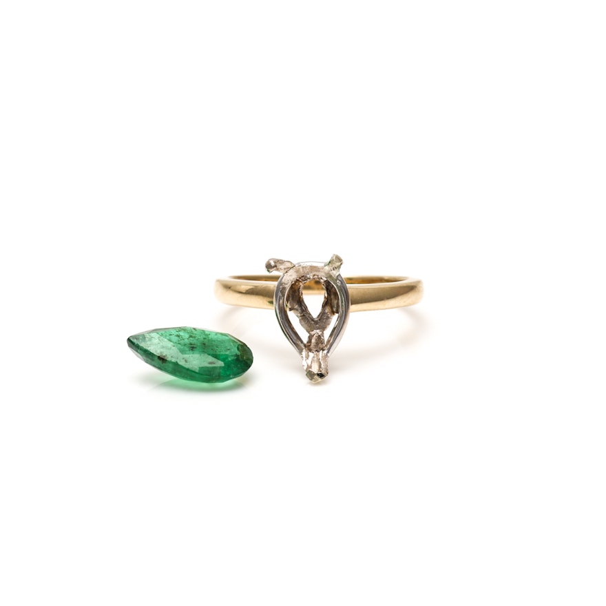 14K Yellow Gold Ring Mount and Loose Emerald Gemstone