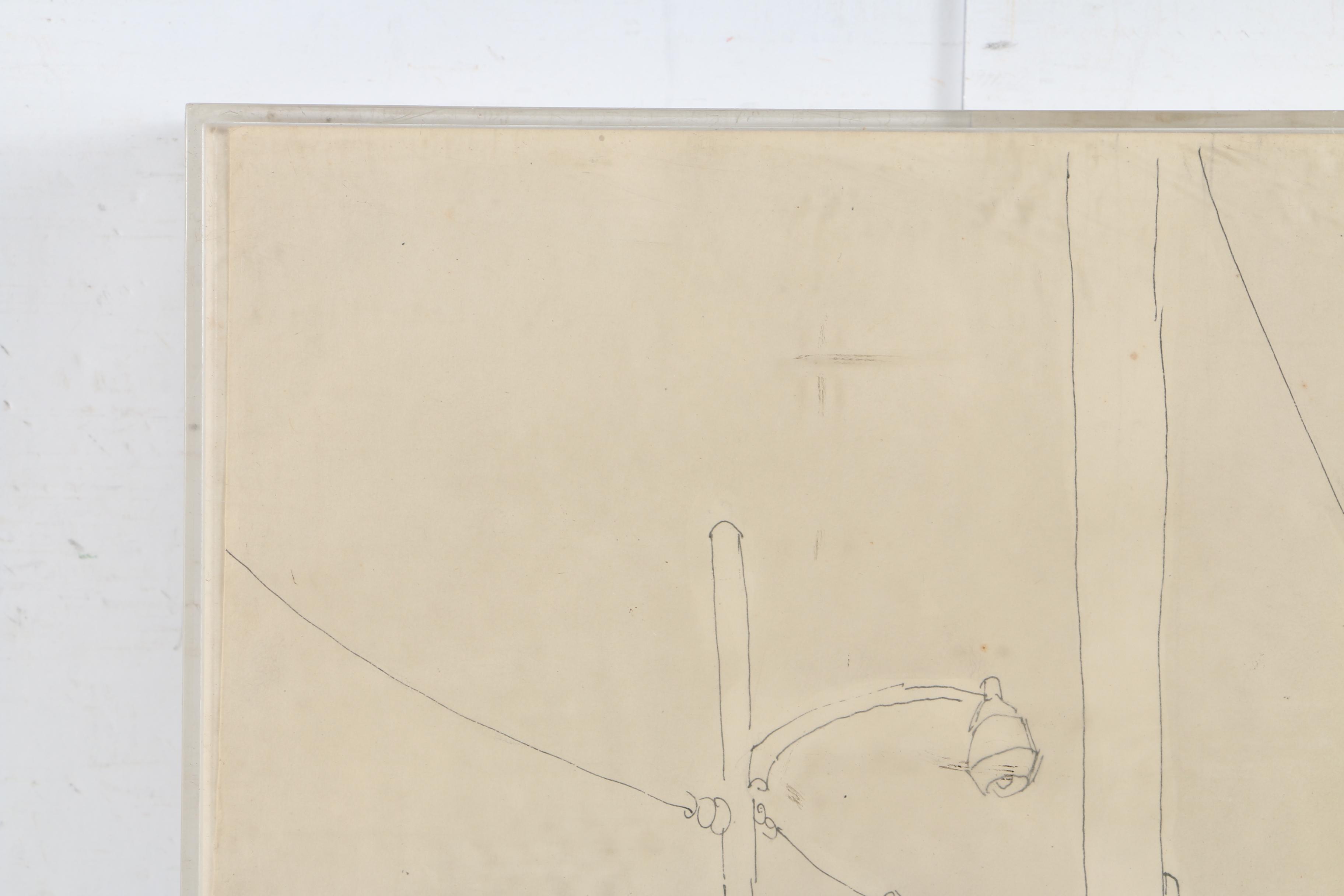 Ink and Watercolor Drawing of a Road Attributed to David Walker