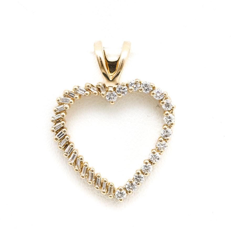 14K Yellow Gold Diamond Heart Pendant