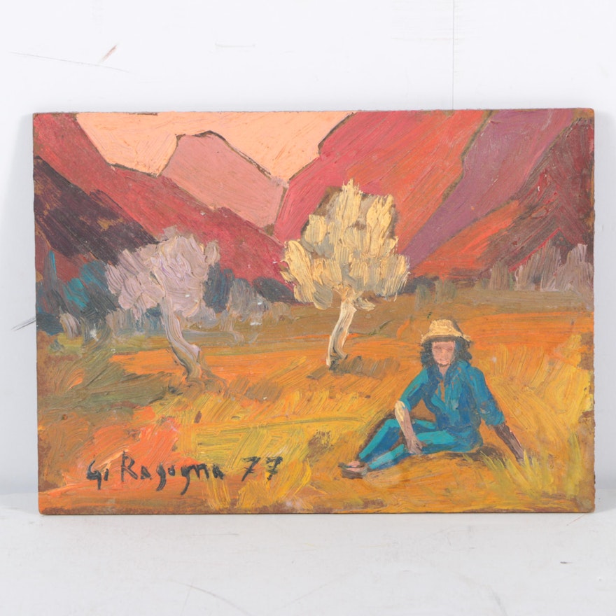 Oil Painting on Masonite of Figure in a Landscape