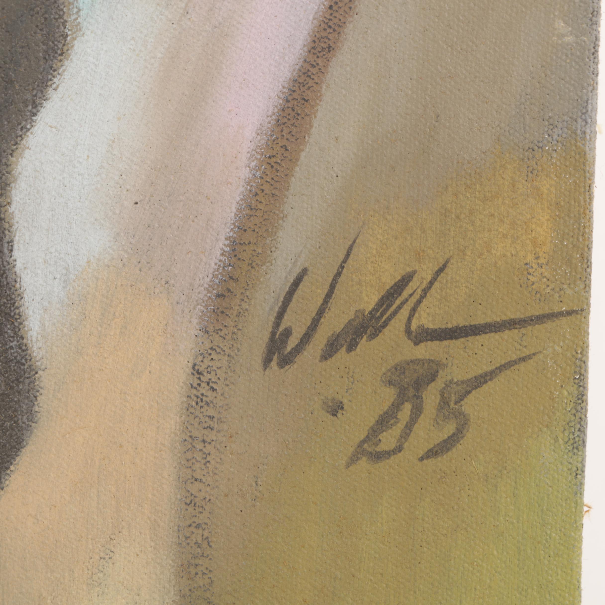 David Walker 1985 Oil Painting on Canvas of Stretching Figures